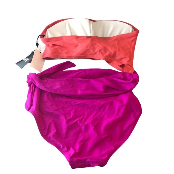 DKNY One Piece Swimsuit Removable Strap Cutouts Tie Waist Colorblock Pink 12 - Picture 4 of 6
